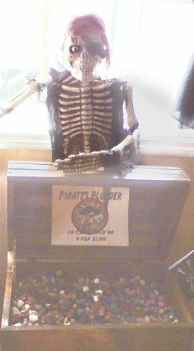 Smilin' Jack, our pirate friend. He watches over the Pirate's Plunder treasure chest!